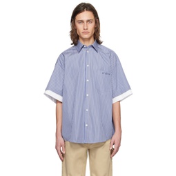 Blue   White Double Short Sleeve Shirt 241215M192009