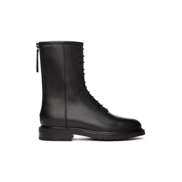 Black Leather Combat Boots 222448F113001