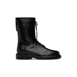 Black Lace Up Combat Boots 232448F113001