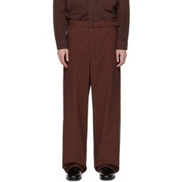 Brown Seamless Belted Trousers 241646M191002