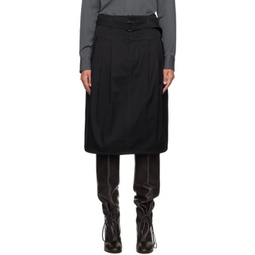 Black Pleated Belted Midi Skirt 232646F092000