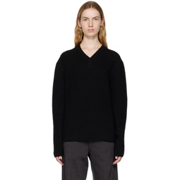 Black V-Neck Sweater 222646F100000