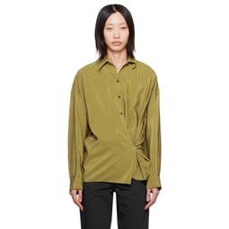 Green Straight Collar Twisted Shirt 232646F109017
