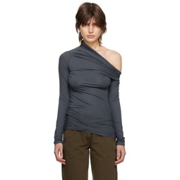 Gray Foldover Long Sleeve T-Shirt 231646F110003