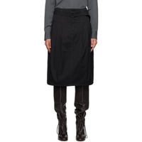 Black Pleated Belted Midi Skirt 232646F092000