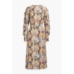 Ruffled floral-print silk-crepe de chine midi dress