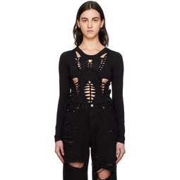 Black Knotted Bodysuit 231732F358000