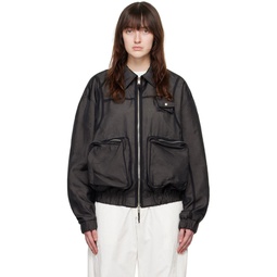 Black Sheer Overlay Bomber Jacket 241732F063000