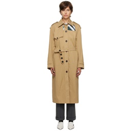 Beige Front Cut Out Trench Coat 222732F067001