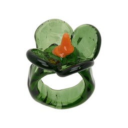 Green   Orange Flor Glass Ring 241203F024006