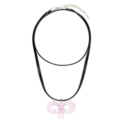 Black   Pink Bow Pendant Necklace 241203F023009
