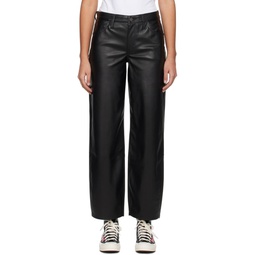 Black Baggy Dad Faux Leather Trousers 241099F069000