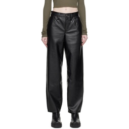 Black Baggy Dad Faux Leather Trousers 222099F084000