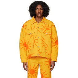 Orange Printed Denim Jacket 231574M177000