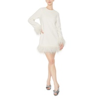 Marullo Long Sleeve Feather Trim Mini Dress