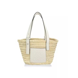 Small Leather-Trimmed Woven Basket Bag