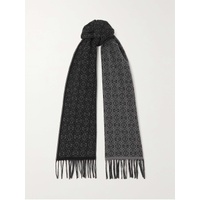 LOEWE Reversible leather-trimmed jacquard-knit cashmere scarf