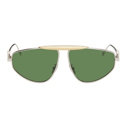 Silver & Green Aviator Sunglasses 241677M134030