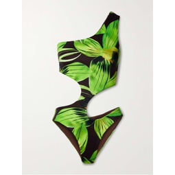 LOUISA BALLOU Carve one-shoulder cutout printed stretch swimsuit