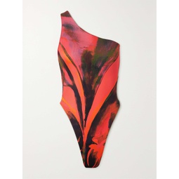 LOUISA BALLOU Plunge one-shoulder printed swimsuit