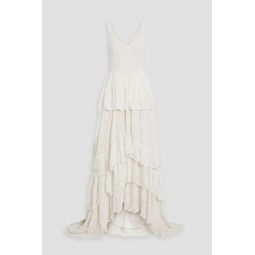 Sarabi tiered broderie anglaise cotton and lace gown