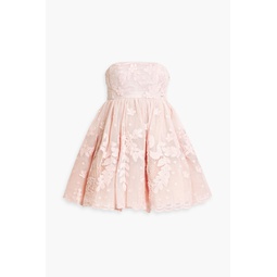 Jaylen strapless embroidered cotton-blend mesh mini dress