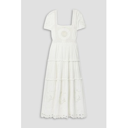 Prairie tiered broderie anglaise cotton and linen-blend midi dress