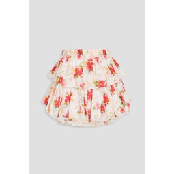 Tiered floral-print cotton mini skirt