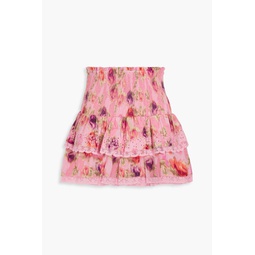 Walker tiered floral-print cotton-jacquard mini skirt