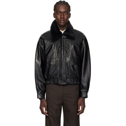 Black Short Faux Leather Jacket 241666M180003