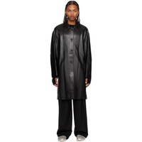 Black Belted Faux-Leather Coat 232666M181000