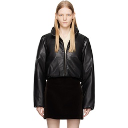 Black Cropped Faux-Leather Down Jacket 232666F061003