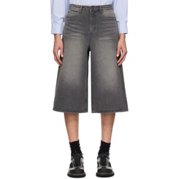 Gray Faded Denim Shorts 241666M193001