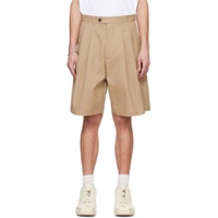 Beige Pleated Shorts 241025M193003
