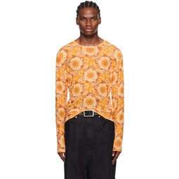 Orange Floral Long Sleeve T Shirt 232331M213011