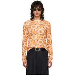 Orange Floral Long Sleeve T Shirt 232331M213008