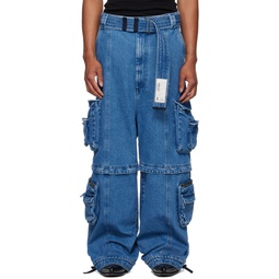 Blue Zip Off Jeans 241331M188002