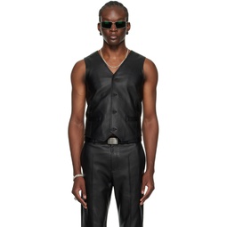 SSENSE Exclusive Black Tailored Leather Vest 241331M181003