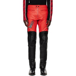 Black   Red Biker Leather Pants 231331M189001