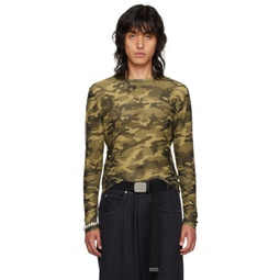 Green Camouflage Long Sleeve T-Shirt 232331M213009