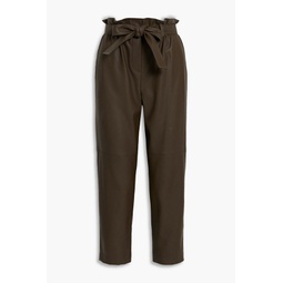 Cropped belted faux leather tapered pants