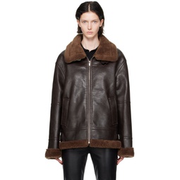Brown Pin-Buckle Faux-Shearling Jacket 232428F063009