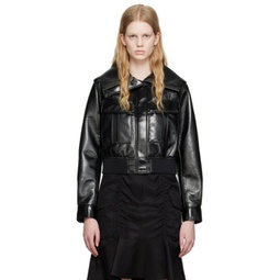 Black Glossed Faux-Leather Jacket 231428F063003