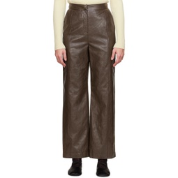 Brown Grained Faux-Leather Pants 222428F084002