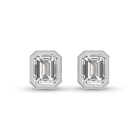 lab grown 1/4 ctw emerald bezel set diamond solitaire earrings in 14k white gold