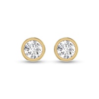 lab grown 1/4 ctw round bezel set solitaire diamond earrings in 14k yellow gold