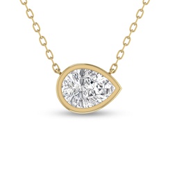 lab grown 1/4 ctw pear shaped bezel set diamond solitaire pendant in 14k yellow gold