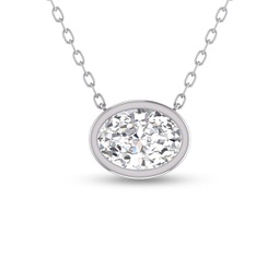 lab grown 1/4 ctw oval bezel set diamond solitaire pendant in 14k white gold