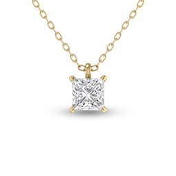 lab grown 1/4 ctw princess cut solitaire diamond pendant in 14k yellow gold