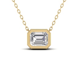 lab grown 1/4 ctw emerald cut bezel set diamond solitaire pendant in 14k yellow gold